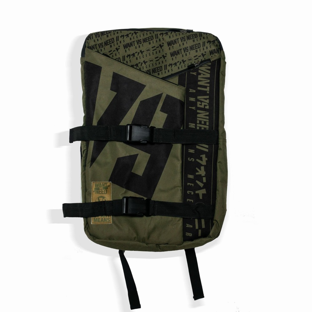 Want Vs Need backpack. Olive